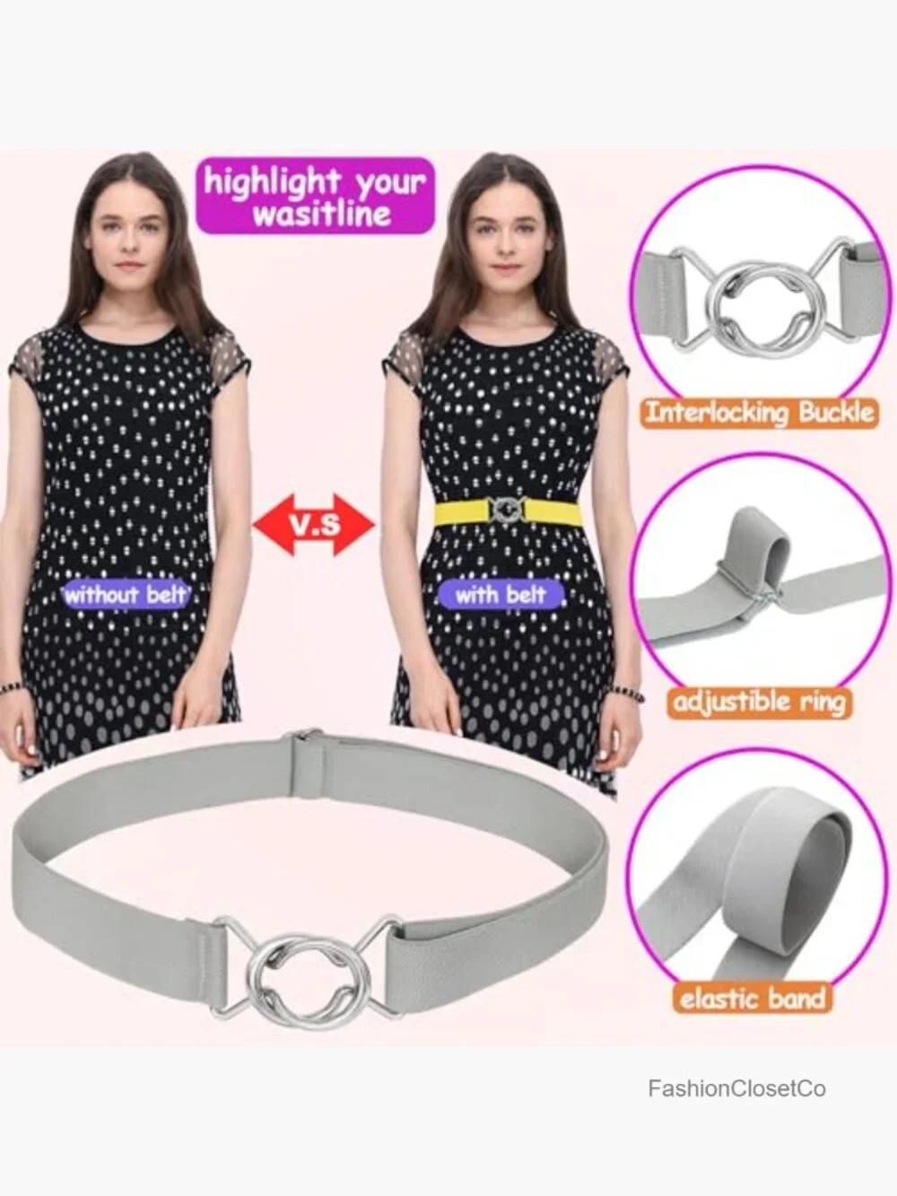 Stretch Belt Adjustable Web Belt Metal Buckle Dress Belt